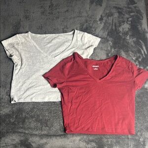 Wild Fable V-Neck Short Sleeve Tops - Red and Gray